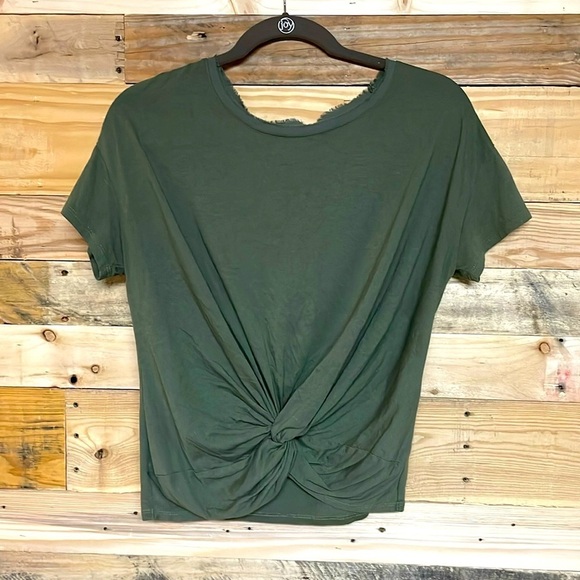 White House Black Market size small army green front knot short sleeve t-shirt - Picture 1 of 7
